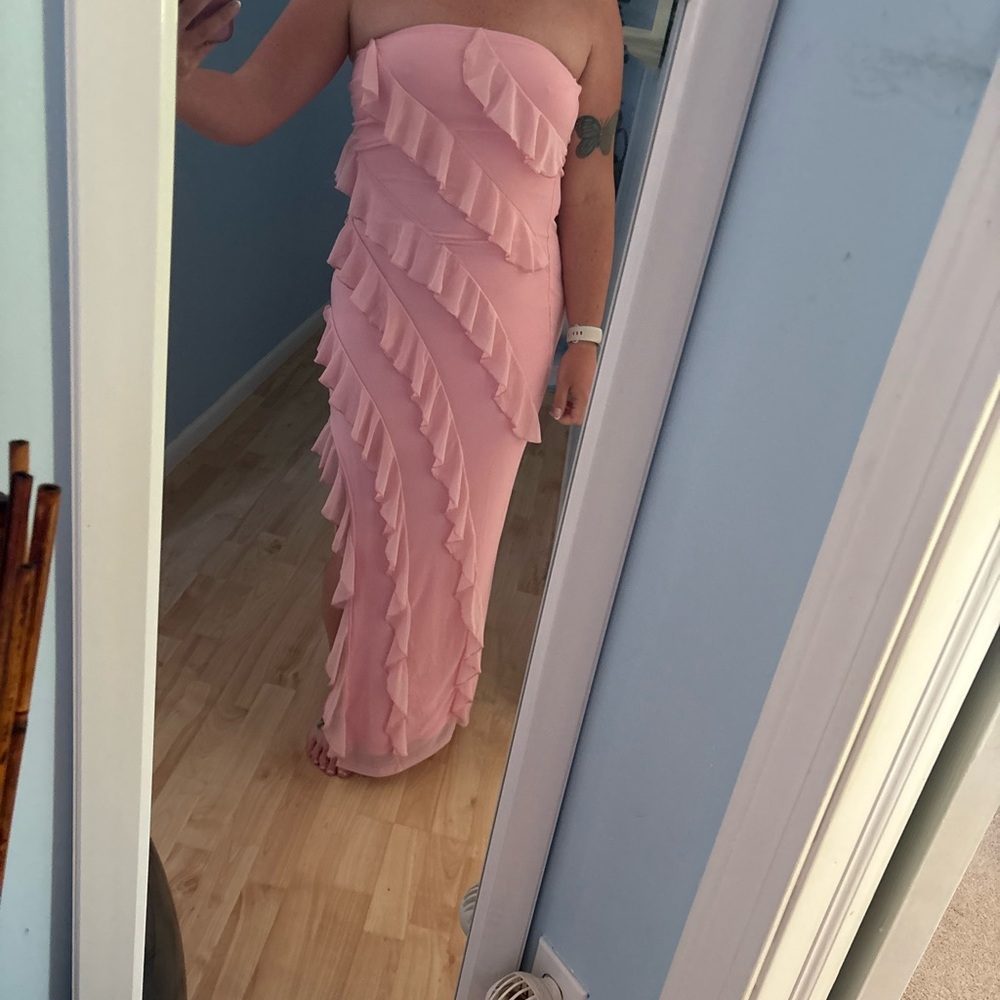 Pink Strapless Ruffle Dress